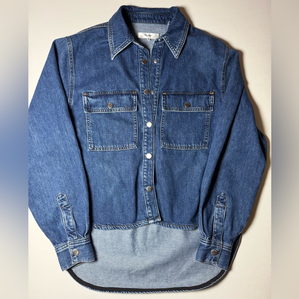 FRAME Denim Snap Front Shacket shirt Jacket Women’s XS Blue Oversized